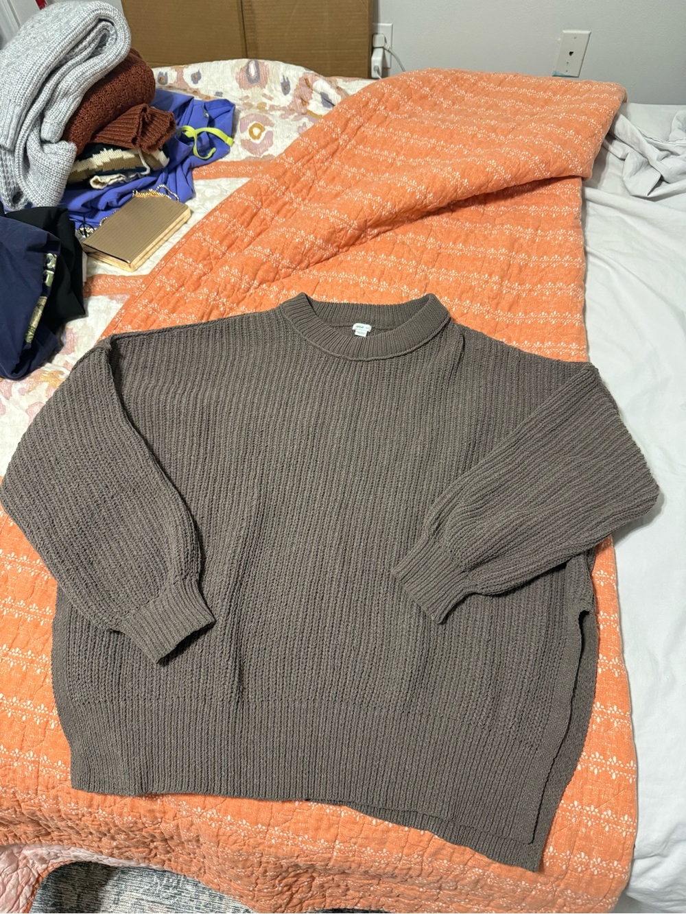 aerie Ribbed Crewneck Sweater in Brown Taupe